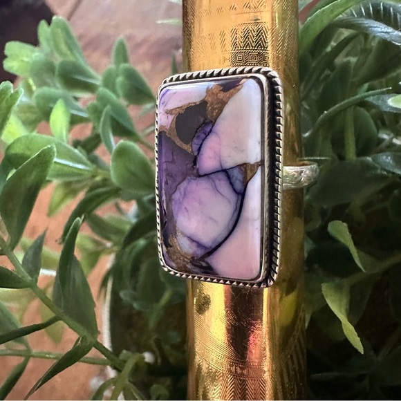 NWT GORGEOUS Purple and Gold Dahlia Sterling Silver 925 Statement Ring • Size: 8 - Picture 2 of 9